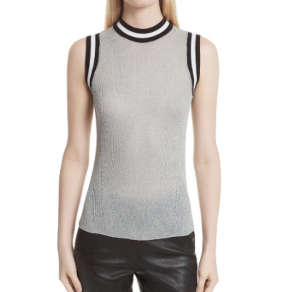 Rag & Bone Priya Tank Silver Glitter Varsity Knit Semi Sheer Rib Knit Top (XXS) - Picture 1 of 13